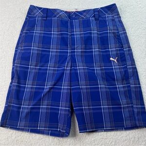 Puma Shorts Mens Blue Plaid‎ Lightweight Logo Pockets Golf Size 30